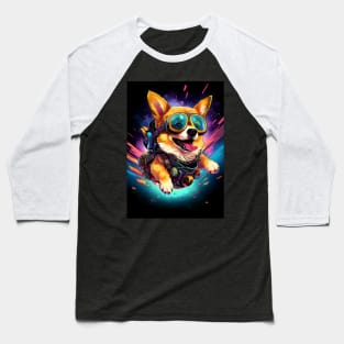 Cute Corgi in Outer Space Welsh Corgi Astronaut Dog Lover Cyberpunk Baseball T-Shirt